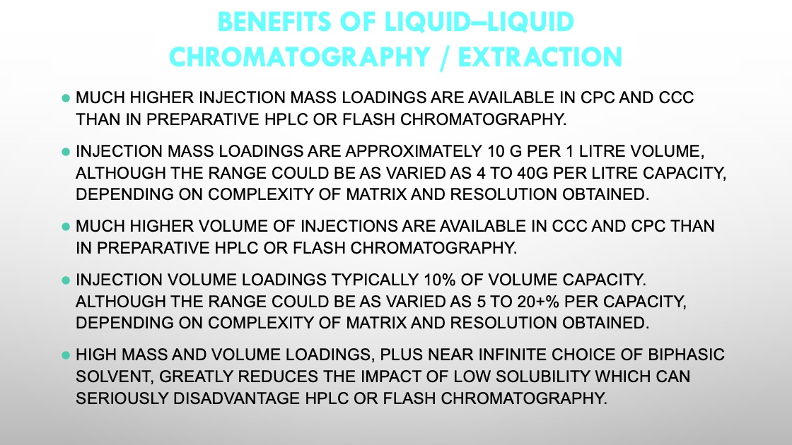 BENEFITS OF LIQUID–LIQUID CHROMATOGRAPHY / EXTRACTION